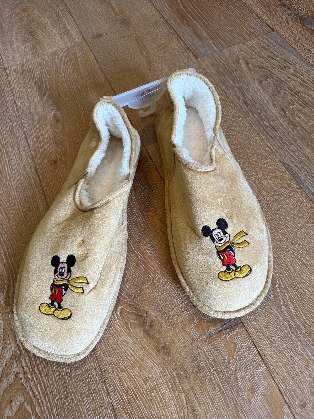 Mickey Mouse Beige Cozy Faux Fur Plush Slippers